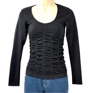 Last Tango Black Fitted Top Stretchy Ruched Detail No Seams Long Sleeve